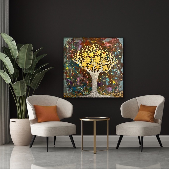 The Wishing Tree - a handmade acrylic textured painting on a 14x14-inch canvas. - Picture 5 of 10